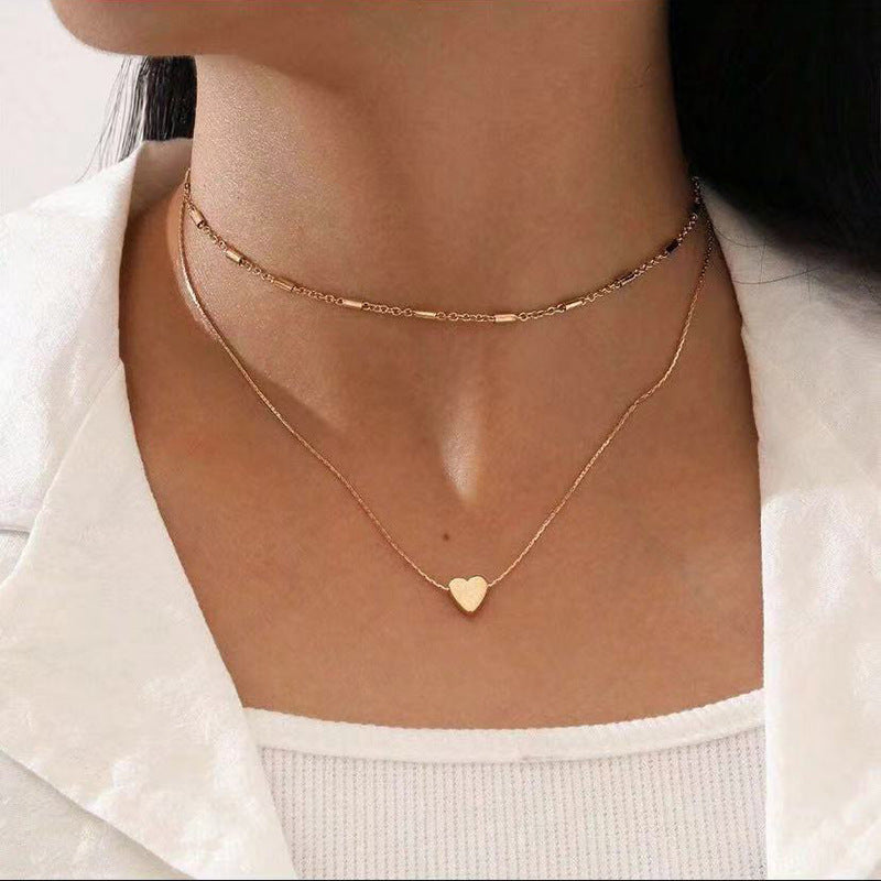 Cute Personality Elegant Double Layer Twin Regular Chain Chopin Chain Love Heart Pendant Necklace Infinite Avenue