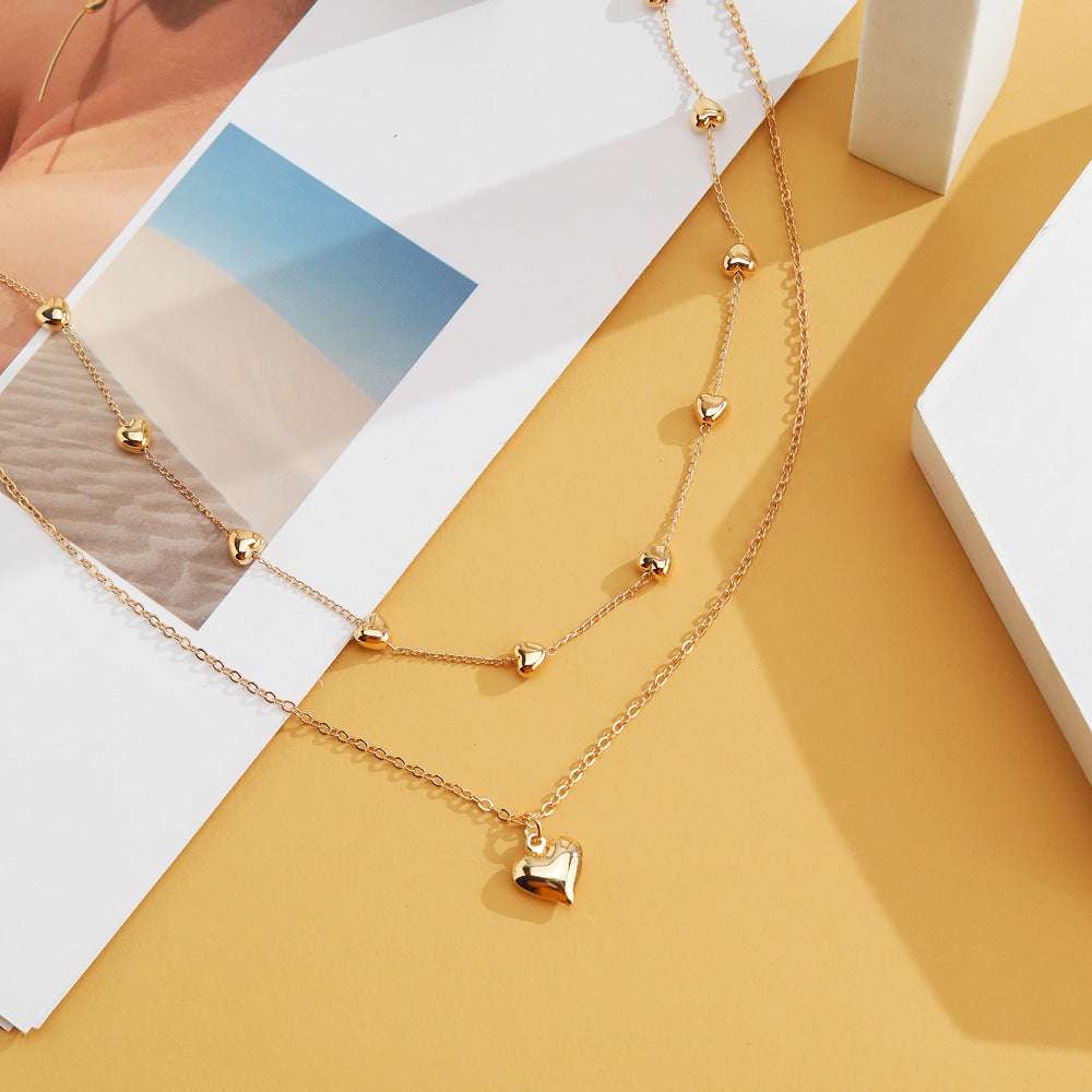 Double-layer Heart Pendant Fine Chain Necklace For Women Multilayer Gold Color Metal Necklaces Fashion Jewelry Accessories Infinite Avenue