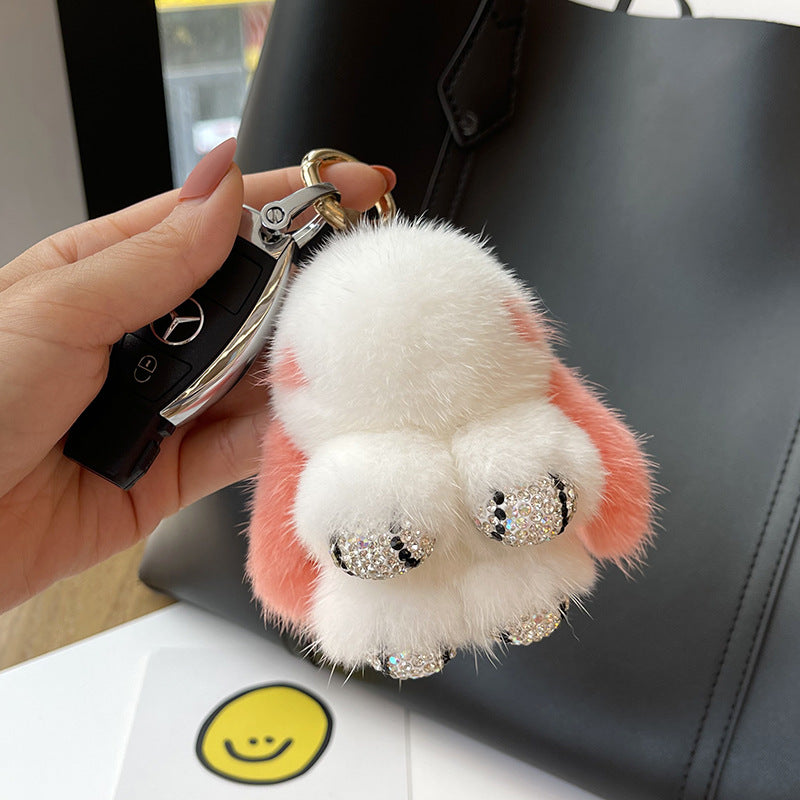 Mink Plush Cute Net Red Rabbit Pendant Keychain Nude Pink Ear Diamond Claw Infinite Avenue