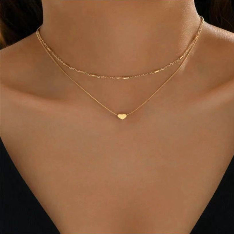 Cute Personality Elegant Double Layer Twin Regular Chain Chopin Chain Love Heart Pendant Necklace XL094 Necklace Infinite Avenue