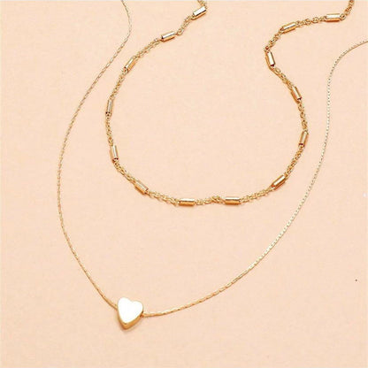 Cute Personality Elegant Double Layer Twin Regular Chain Chopin Chain Love Heart Pendant Necklace Infinite Avenue