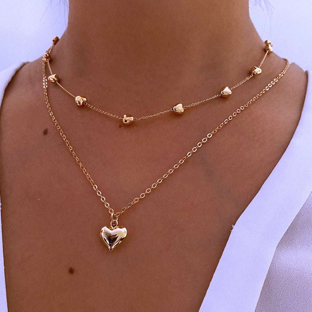 Double-layer Heart Pendant Fine Chain Necklace For Women Multilayer Gold Color Metal Necklaces Fashion Jewelry Accessories HS5141 Infinite Avenue