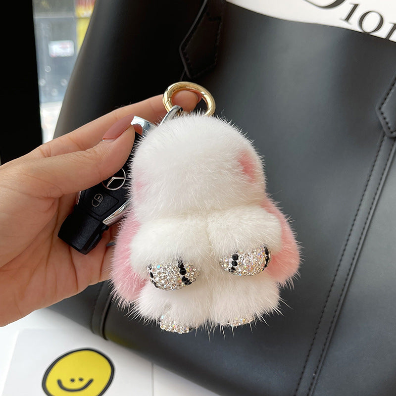 Mink Plush Cute Net Red Rabbit Pendant Keychain Pink Ear Diamond Claw Infinite Avenue