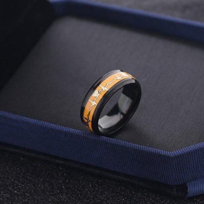 Dragon Scale Luminous ECG Couple Love Titanium Steel Ring Black Background Yellow Infinite Avenue