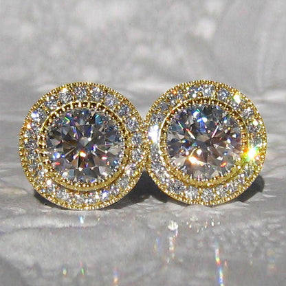 Inlaid Super Round Zircon Full-jeweled Stud Earrings Female E3620 Golden Infinite Avenue