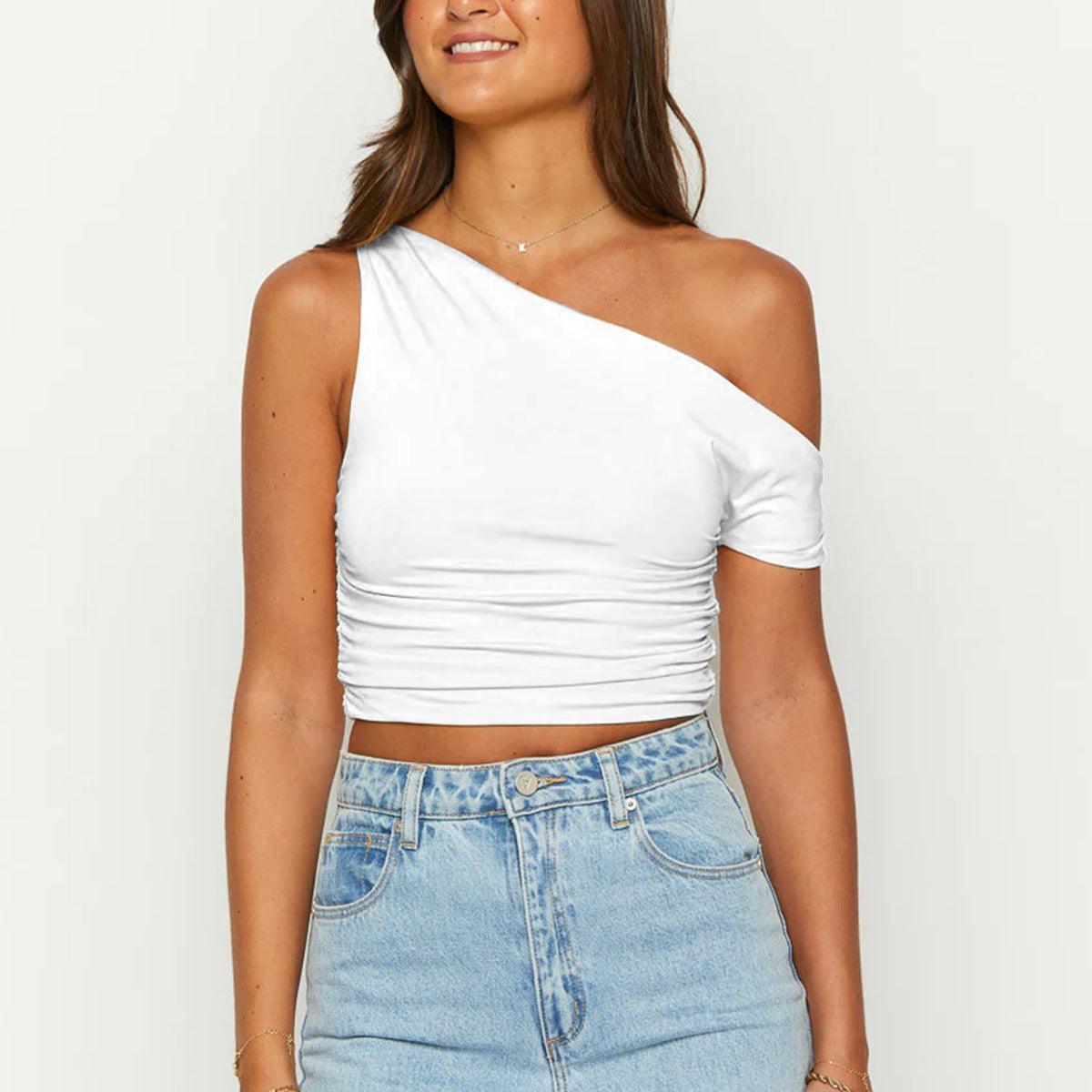 One-Shoulder Pleated Summer Top - Infinite Avenue