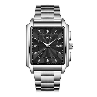 Men's Square Large Dial Steel Belt Simple Watch LG89121D Silver Black Infinite Avenue