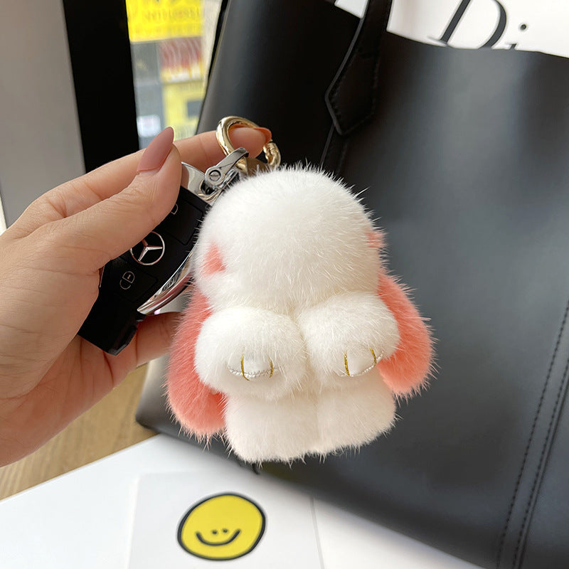 Mink Plush Cute Net Red Rabbit Pendant Keychain Nude Pink Ears Leather Feet Infinite Avenue