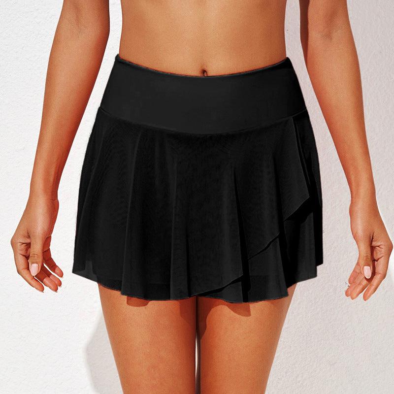 Solid Color Women’s Skirt with Transparent Soft Mesh Layers and Pleats - Infinite Avenue