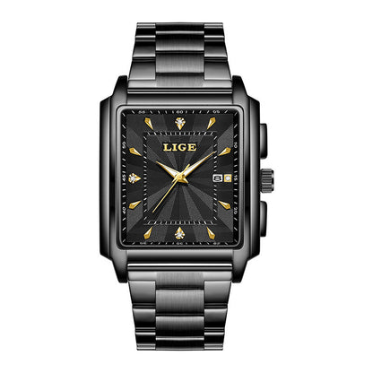 Men's Square Large Dial Steel Belt Simple Watch LG89121C All Black Infinite Avenue