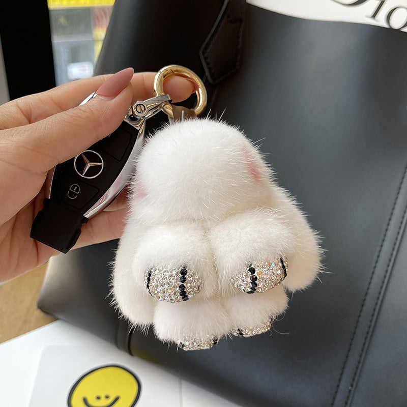 Mink Plush Cute Net Red Rabbit Pendant Keychain White Diamond Claw Infinite Avenue