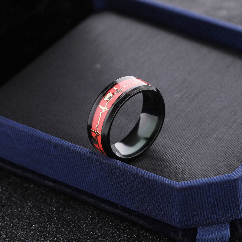 Dragon Scale Luminous ECG Couple Love Titanium Steel Ring Black Background And Red Infinite Avenue