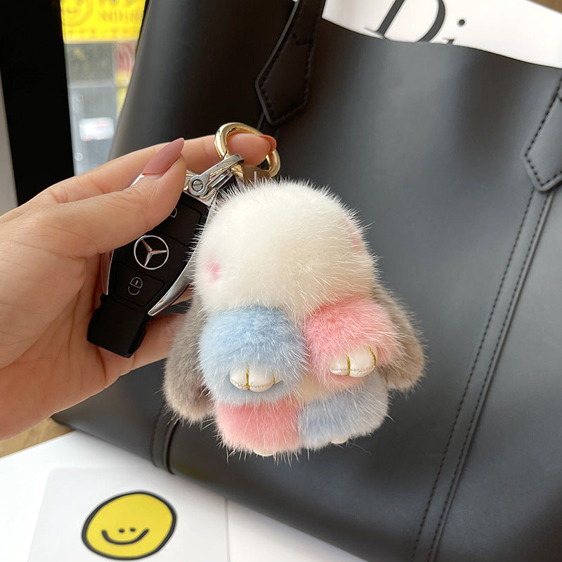 Mink Plush Cute Net Red Rabbit Pendant Keychain Rainbow Color Leather Feet Infinite Avenue