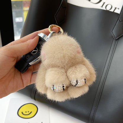 Mink Plush Cute Net Red Rabbit Pendant Keychain Khaki Diamond Claw Infinite Avenue