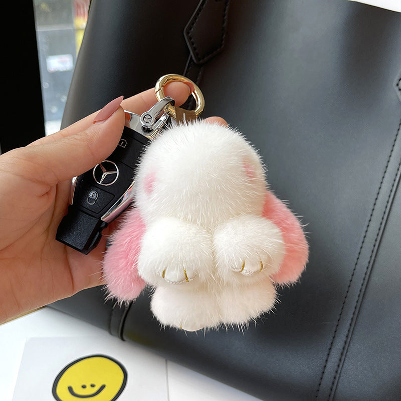 Mink Plush Cute Net Red Rabbit Pendant Keychain Pink Ears Leather Feet Infinite Avenue