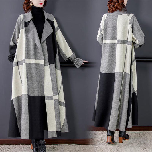 Women’s Elegant Plaid Woolen Trench Coat - Infinite Avenue