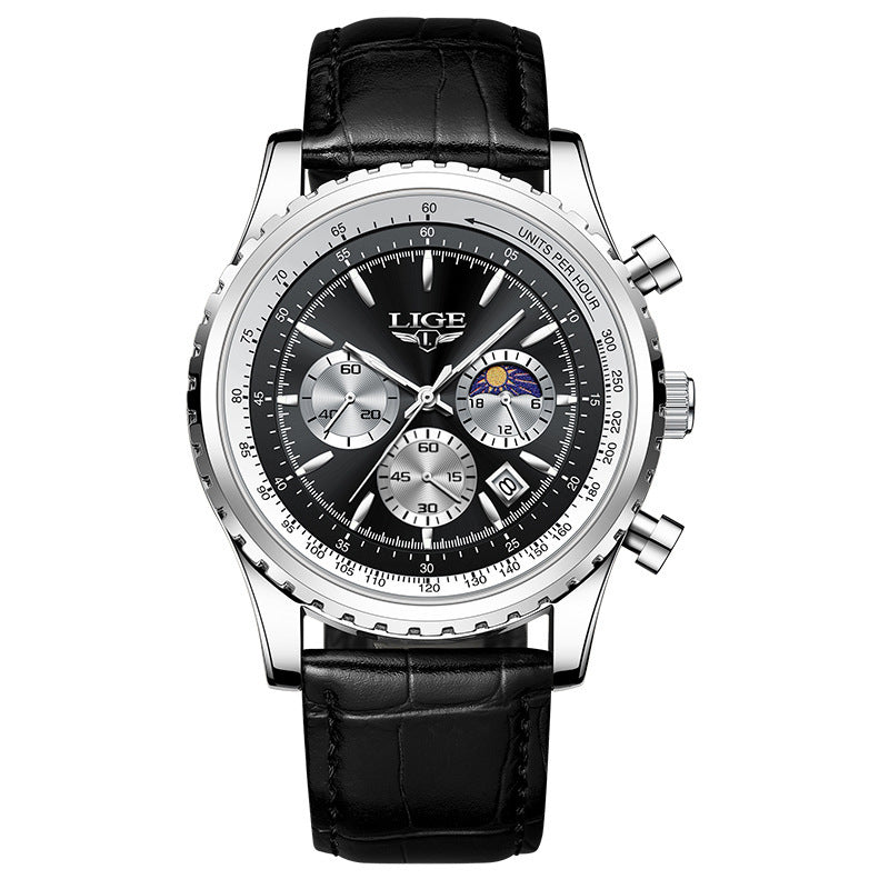 New Men's Multifunctional Waterproof Watch Silver Black Infinite Avenue