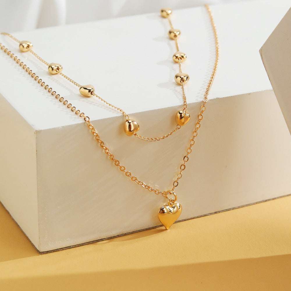 Double-layer Heart Pendant Fine Chain Necklace For Women Multilayer Gold Color Metal Necklaces Fashion Jewelry Accessories Infinite Avenue