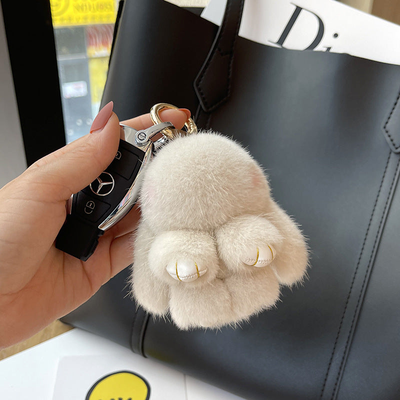 Mink Plush Cute Net Red Rabbit Pendant Keychain Pearl White Leather Feet Infinite Avenue