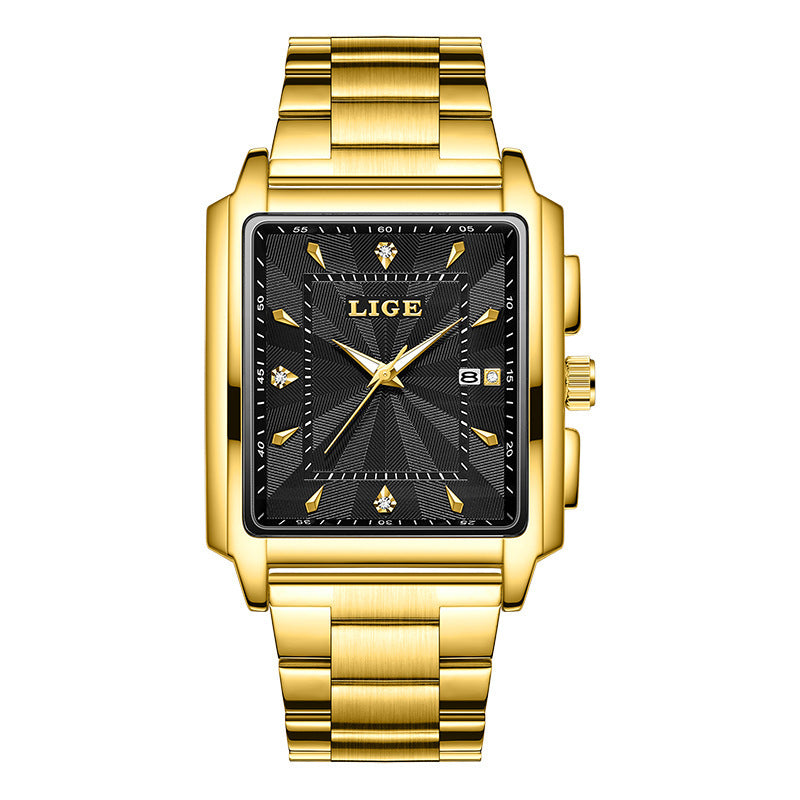 Men's Square Large Dial Steel Belt Simple Watch LG89121B Gold Black Infinite Avenue