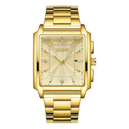 Men's Square Large Dial Steel Belt Simple Watch LG89121A Full Gold Infinite Avenue