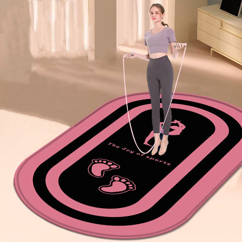 Oval Home Indoor Silent Anti-slip Fitness Thickened Skipping Rope Shock Pad Yoga Mat Foot Black Pink Infinite Avenue