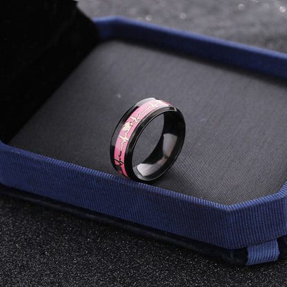 Dragon Scale Luminous ECG Couple Love Titanium Steel Ring Black Background Pink Infinite Avenue