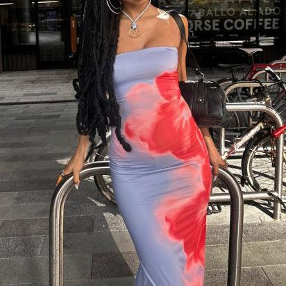 Slim Slit Tube Long Dress - Women’s Summer Party Beachwear Sky Blue Infinite Avenue