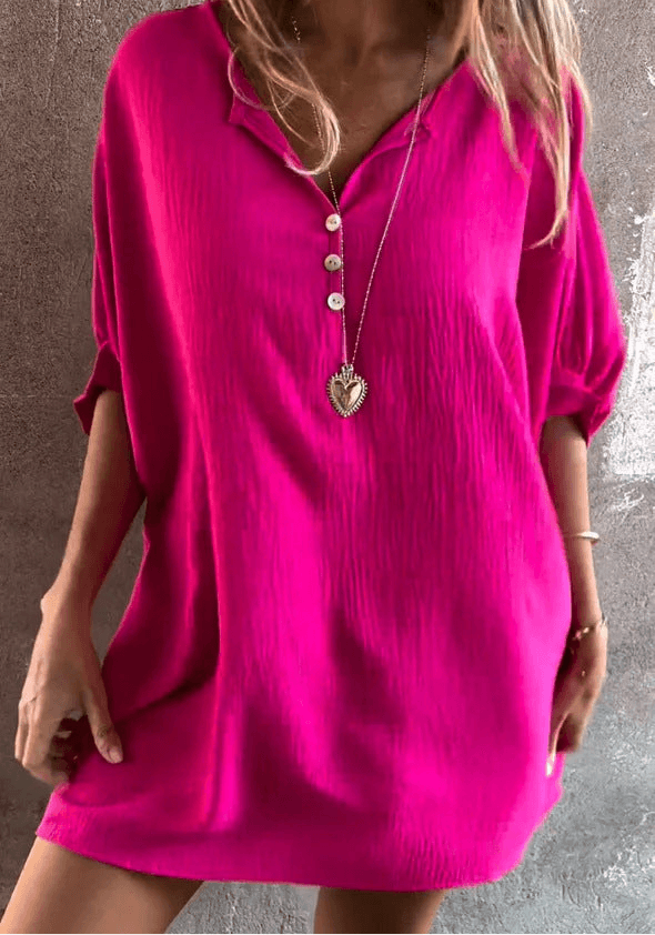 Solid Color Collarless Loose Casual Button Shirt Rose Red Infinite Avenue