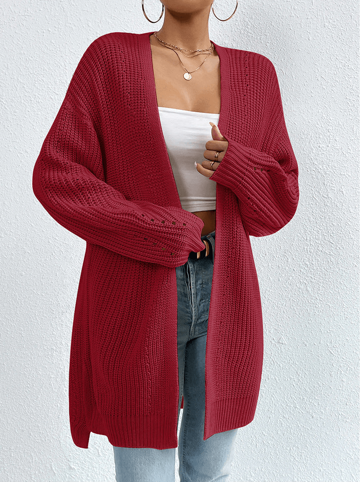 Solid Color Knitted Cardigan Sweater Jacket Wine Red Infinite Avenue