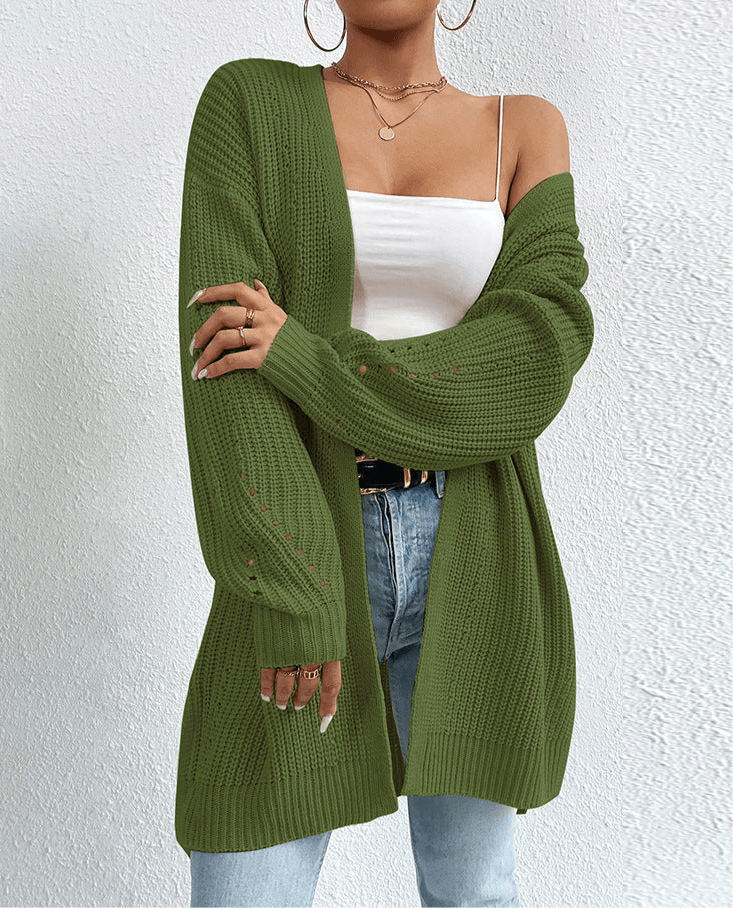 Solid Color Knitted Cardigan Sweater Jacket Green Infinite Avenue