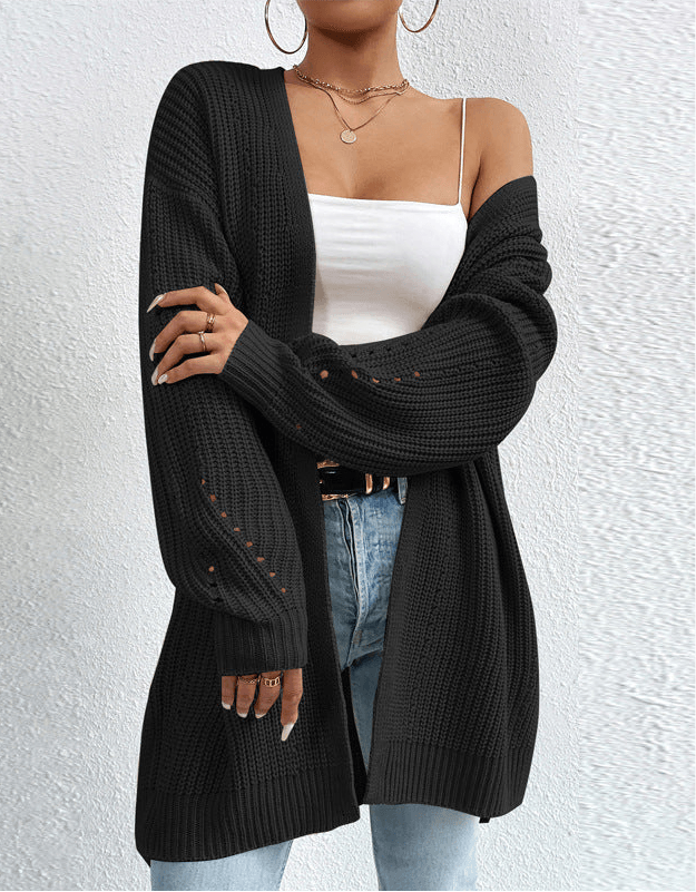 Solid Color Knitted Cardigan Sweater Jacket Black Infinite Avenue