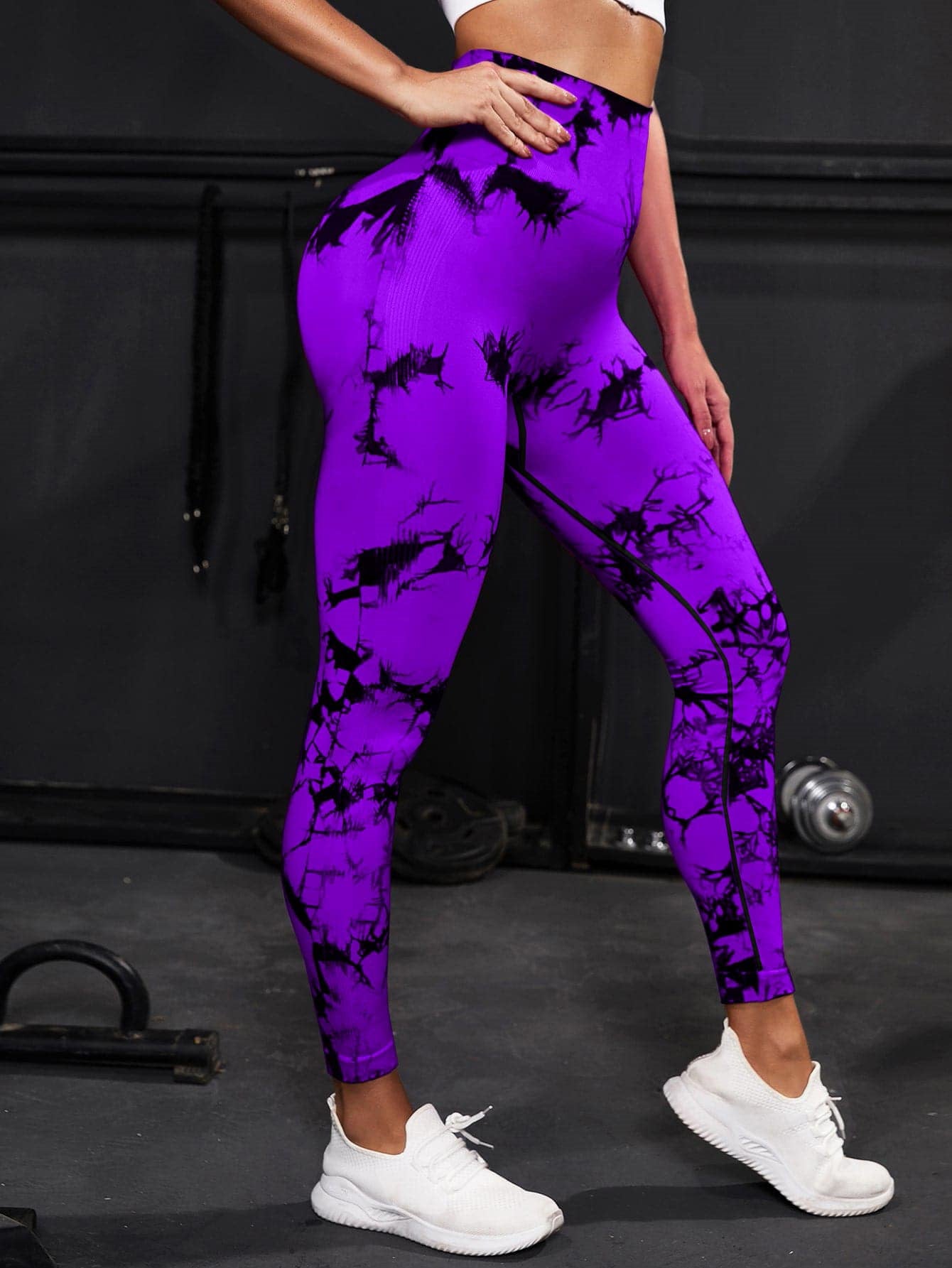 Tie Dyed High Waisted and Hip Lifting Fitness Pants Deep Purple Infinite Avenue