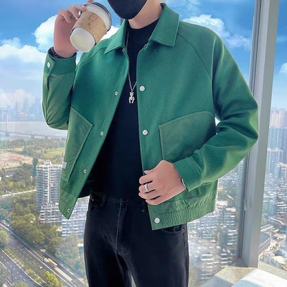 Twill Green Coat Lapel Pu Handsome Jacket - Infinite Avenue