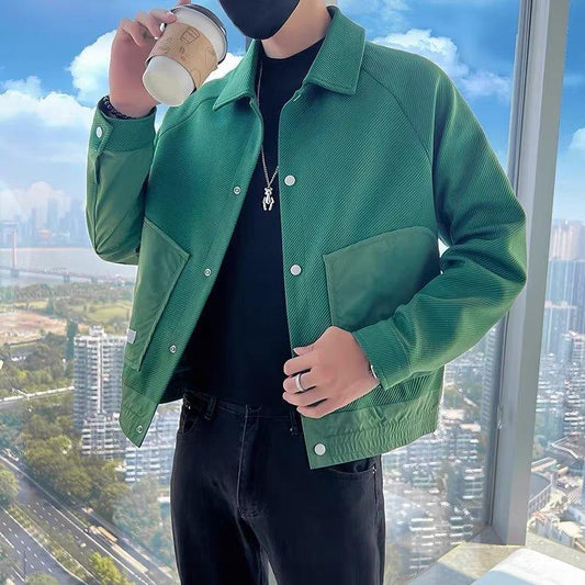 Twill Green Coat Lapel Pu Handsome Jacket Infinite Avenue