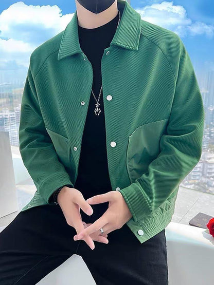 Twill Green Coat Lapel Pu Handsome Jacket - Infinite Avenue