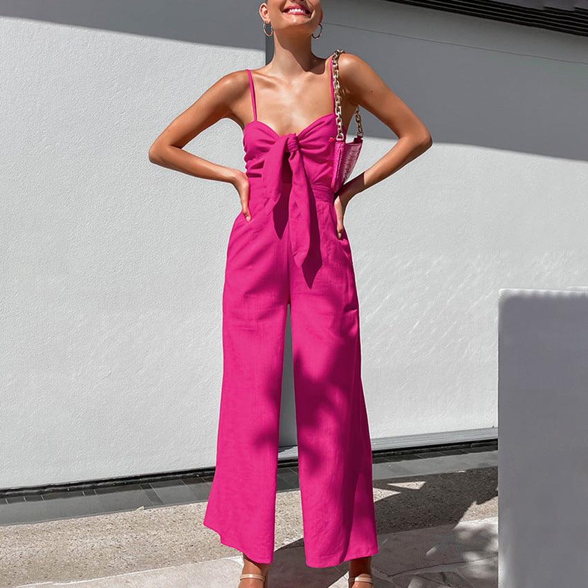 Women’s Casual Wide-Leg Jumpsuit Pink Infinite Avenue