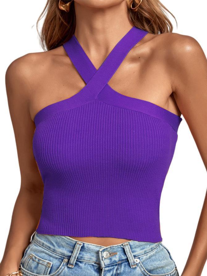 Women's Knitted Inner Match Bottoming Shirt Halter Neck Vest Purple Infinite Avenue