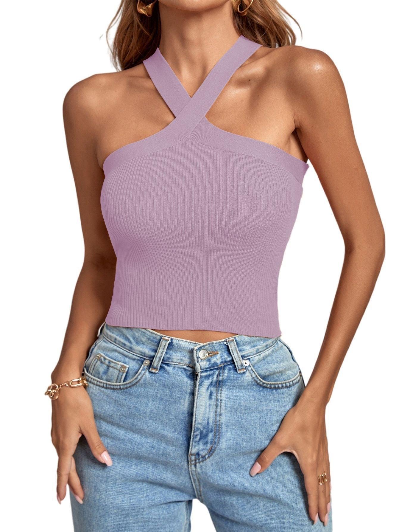 Women's Knitted Inner Match Bottoming Shirt Halter Neck Vest Light Purple Infinite Avenue