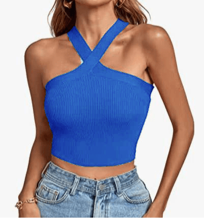 Women's Knitted Inner Match Bottoming Shirt Halter Neck Vest Sapphire Blue Infinite Avenue