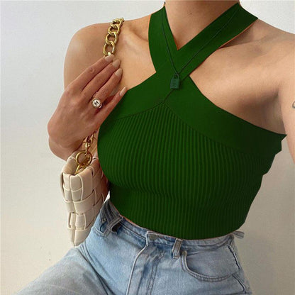 Women's Knitted Inner Match Bottoming Shirt Halter Neck Vest Dark Green Infinite Avenue