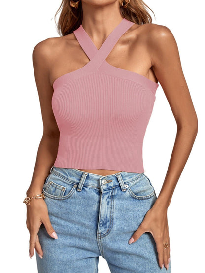 Women's Knitted Inner Match Bottoming Shirt Halter Neck Vest Pink Infinite Avenue