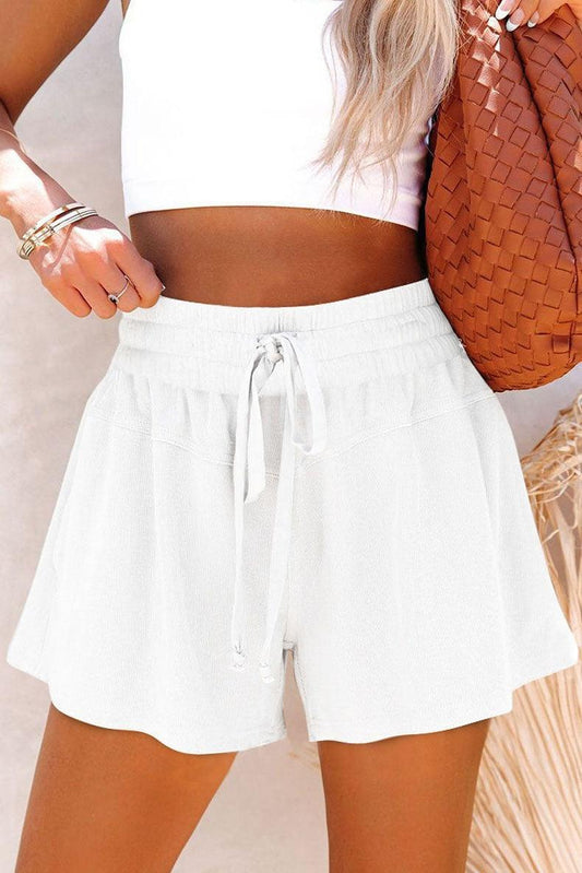 Women's Lace Up Casual Pocket Solid Color Shorts White Infinite Avenue