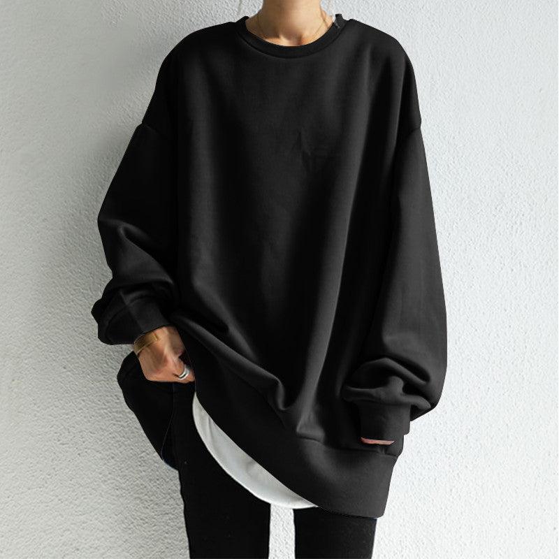 Women's Pullover Round Neck Loose Sweater Black Infinite Avenue