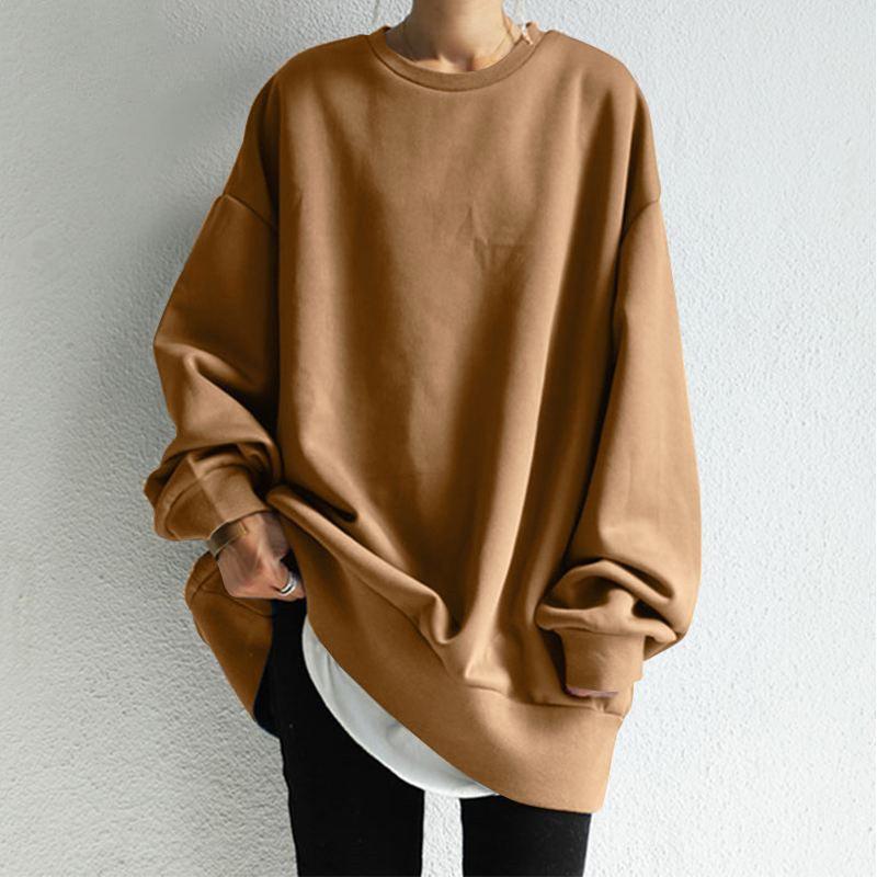 Women's Pullover Round Neck Loose Sweater Brown Infinite Avenue