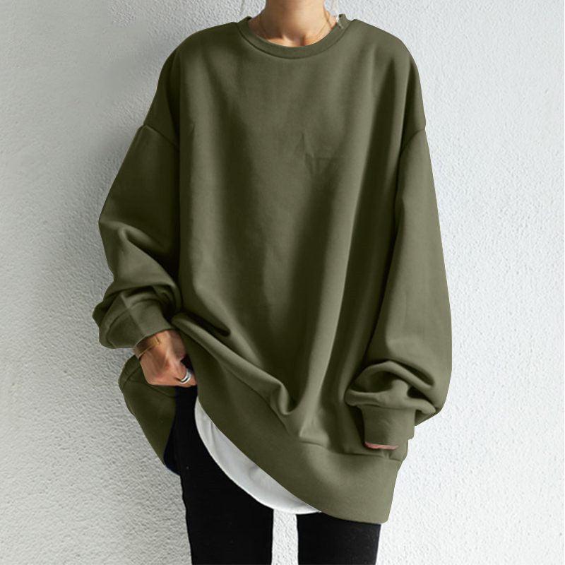 Women's Pullover Round Neck Loose Sweater Army Green Infinite Avenue