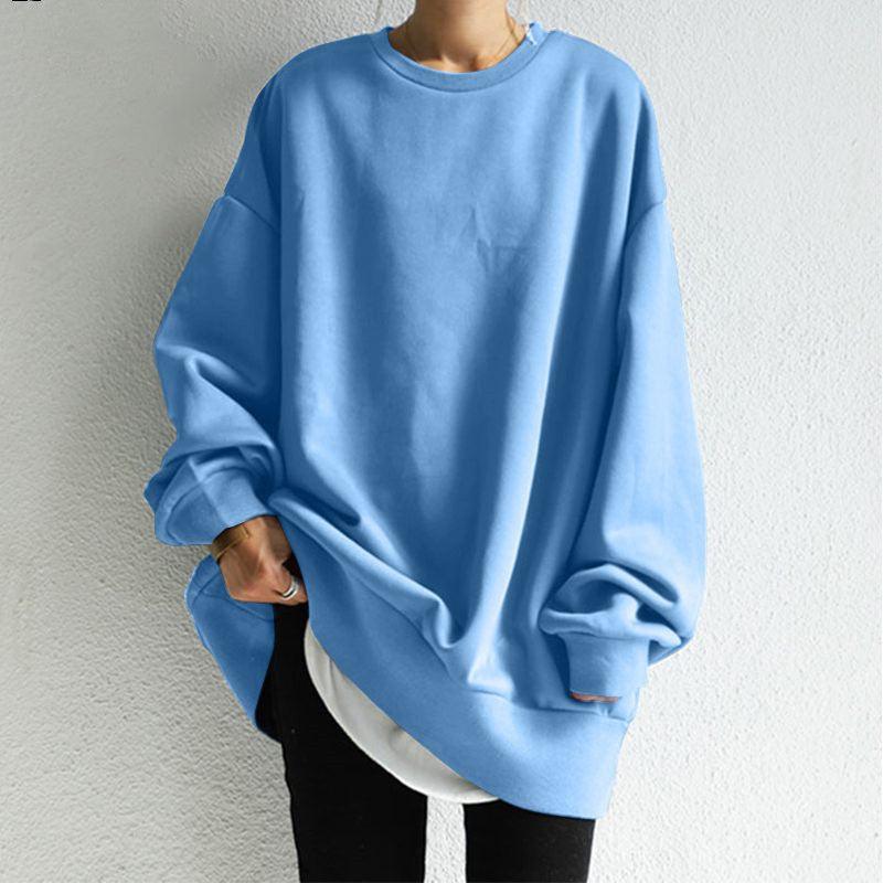 Women's Pullover Round Neck Loose Sweater Light Blue Infinite Avenue