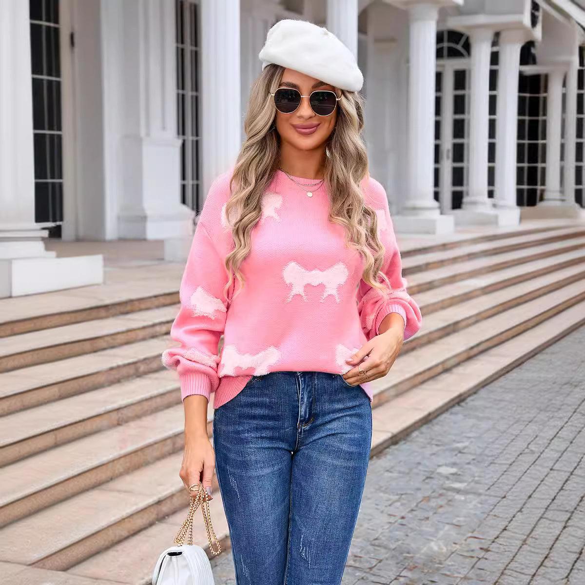 Women's Round-collar Long-sleeve Knitwear Bow Infinite Avenue