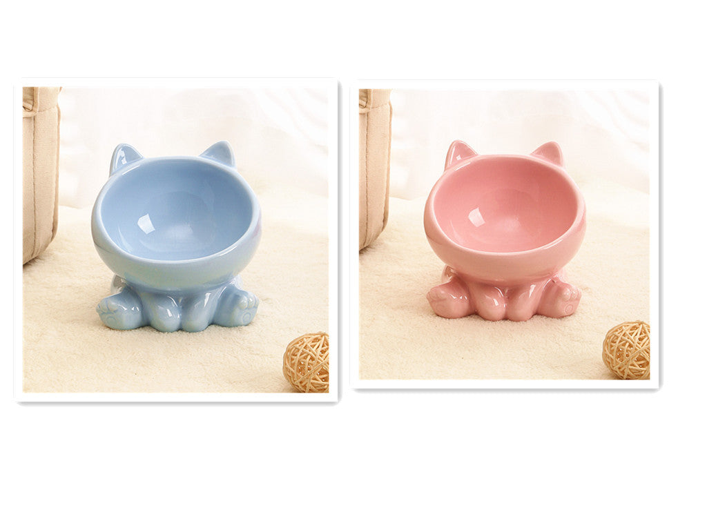 Ceramic Cat Bowl Cat Bowl Cat Food Bowl Neck Guard Oblique Mouth Dog Bowl Pet Bowl Pink and Blue Infinite Avenue