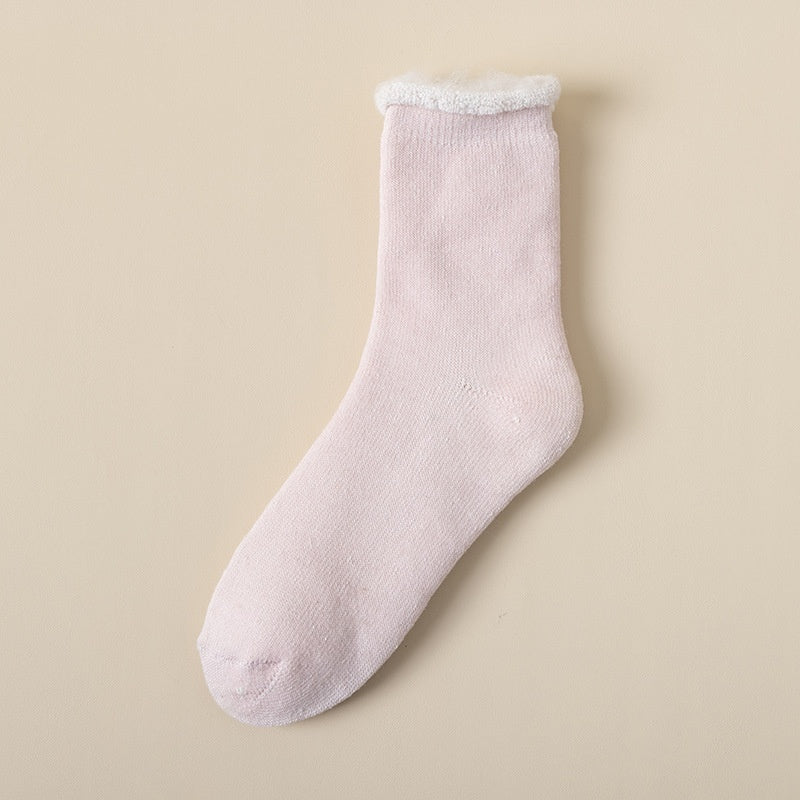 Women's Fleece-Lined Mid-Calf Warm Cashmere Socks Light Pink Free Size Infinite Avenue